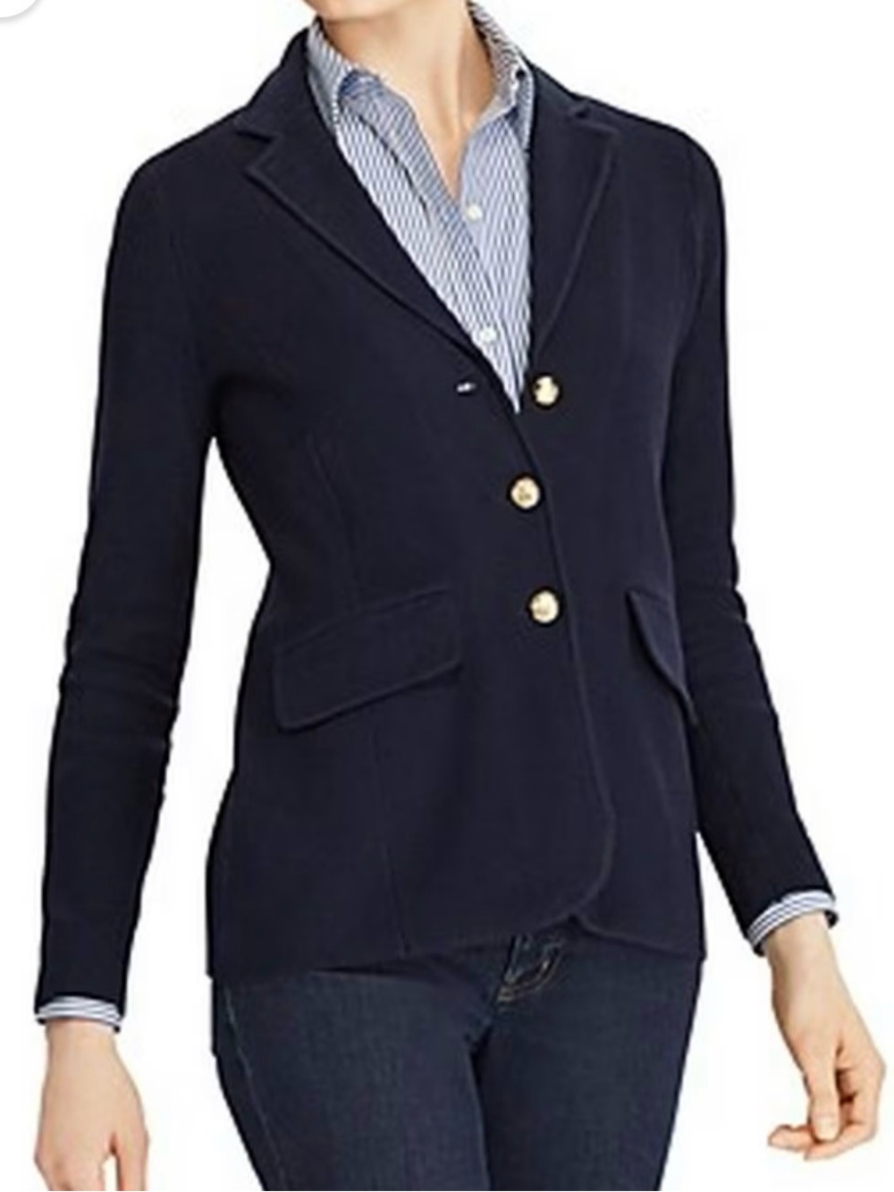 Ralph Lauren Women's Navy Blazer Jacket with Gold Buttons